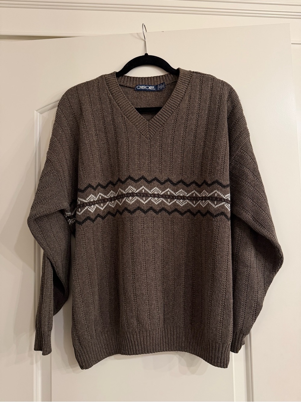 Vintage Cherokee Men's Brown V-Neck 100% Knit Sweater USA made